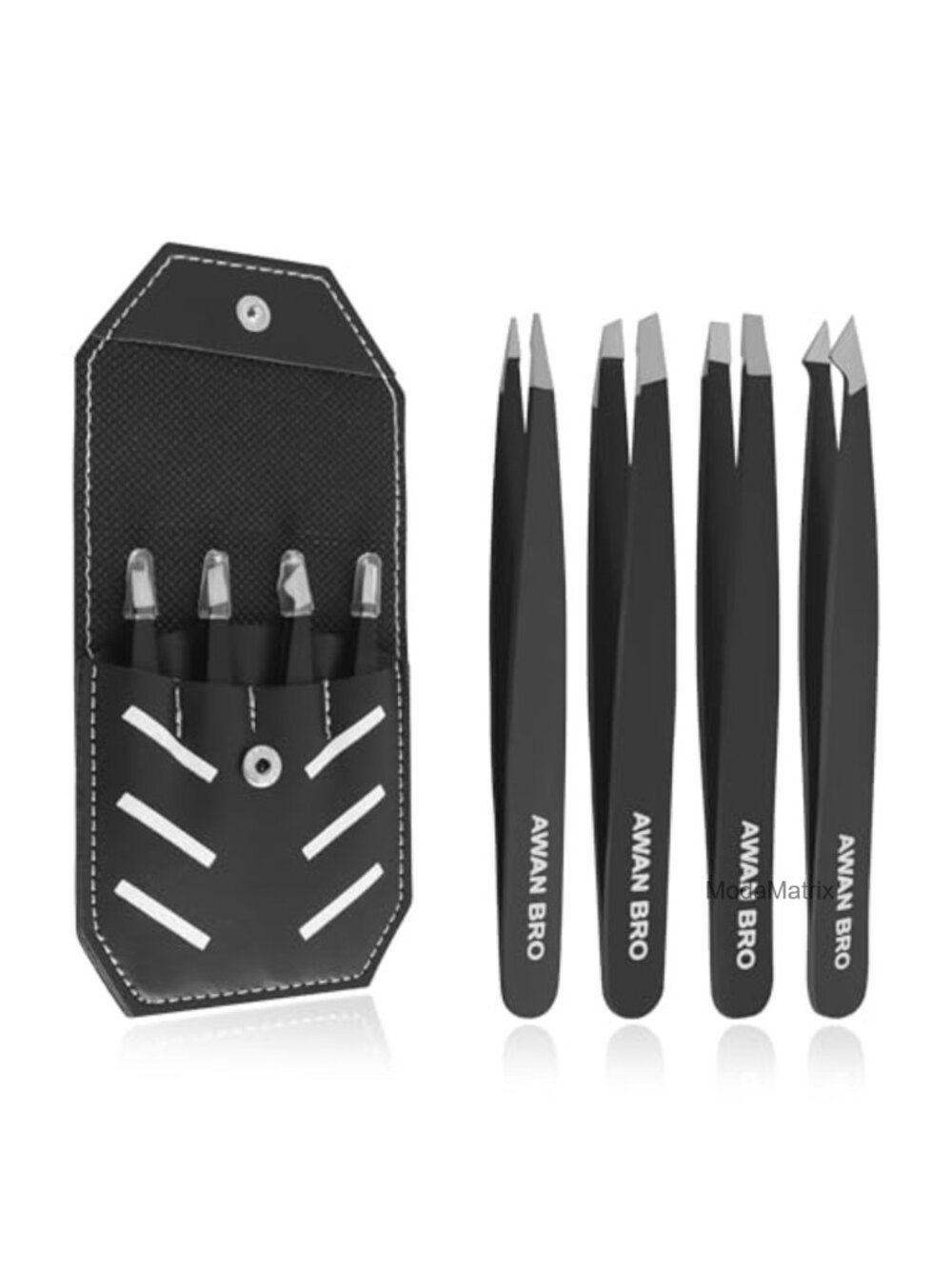 Stainless Steel Eyebrow Tweezers Set 4 Piece Precision Slant Angle Flat Pointed